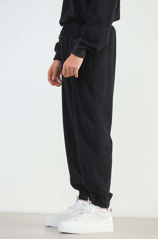 BLACK RIBBED KNIT TROUSER