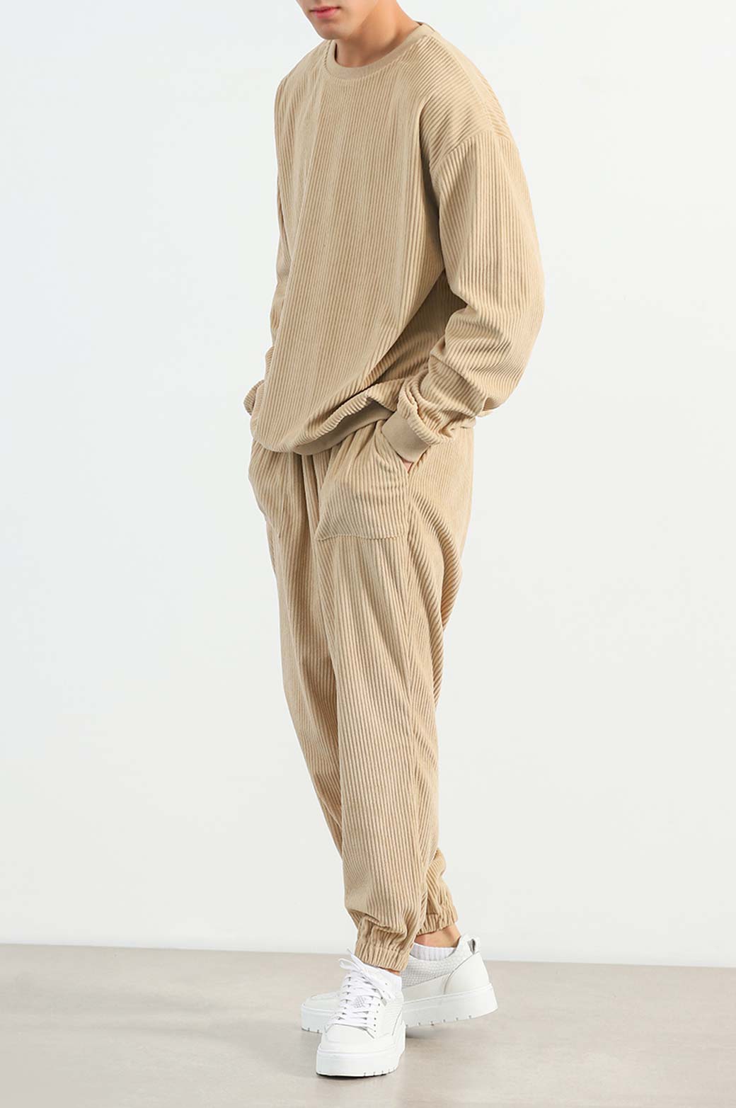CAMEL RIBBED KNIT TROUSER
