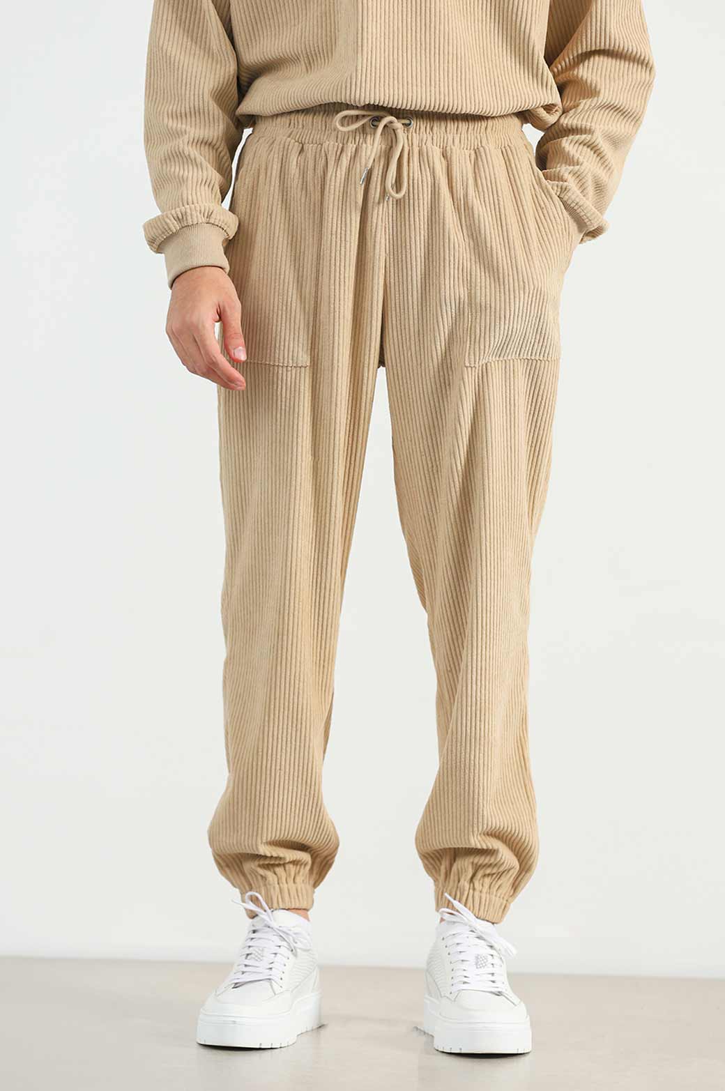 CAMEL RIBBED KNIT TROUSER