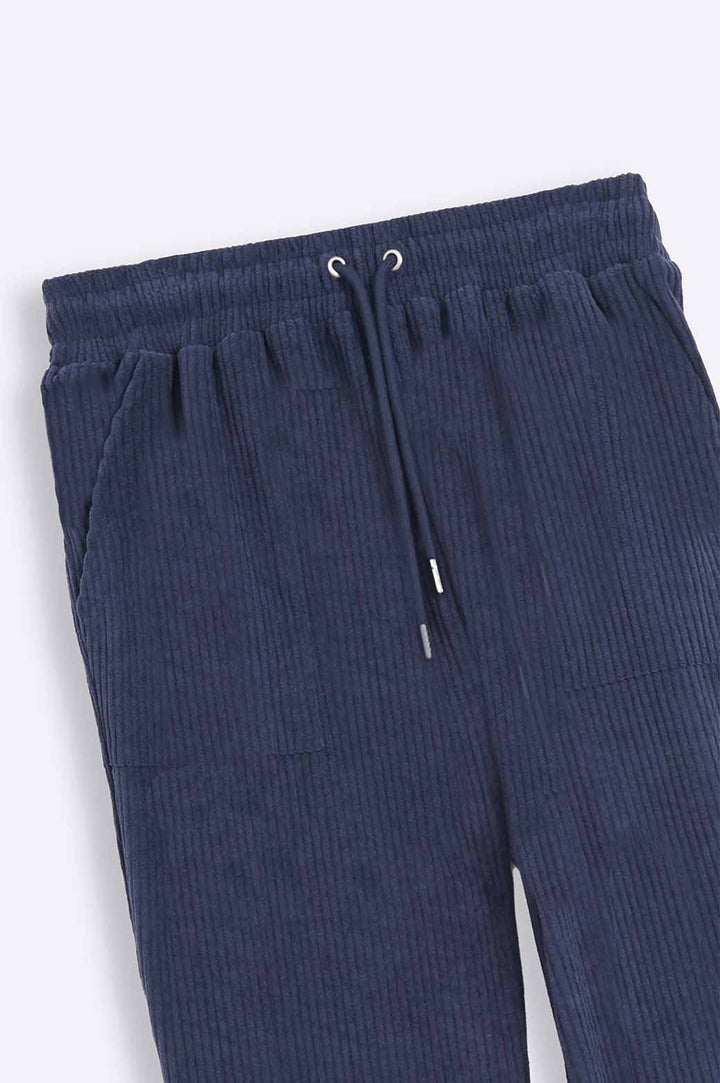 NAVY RIBBED KNIT TROUSER