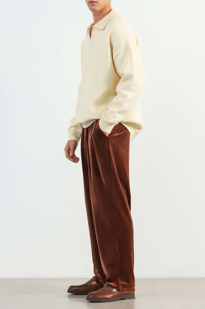 CAMEL VELVET PLEATED TROUSER