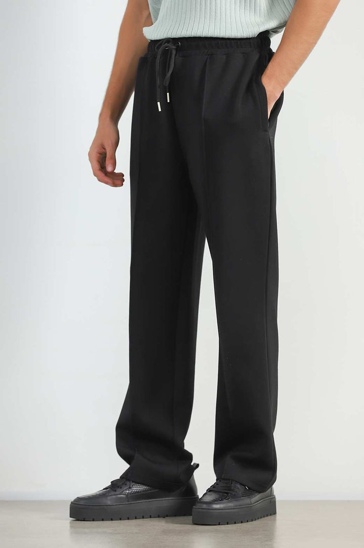 BLACK STRAIGHT KNITTED PANTS