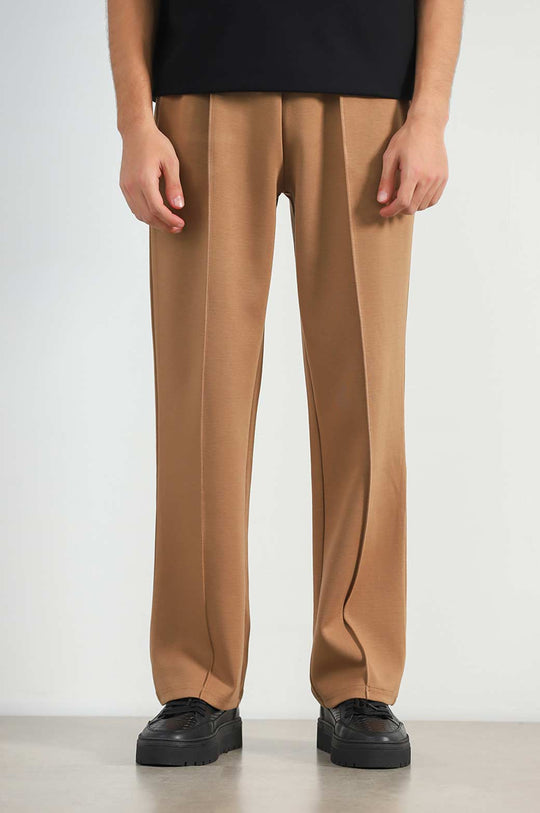 CREAM STRAIGHT KNITTED PANTS