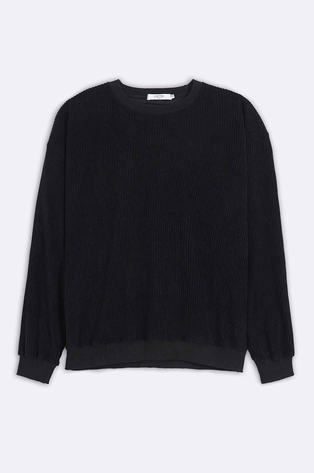 BLACK RIBBED KNIT SWEATER