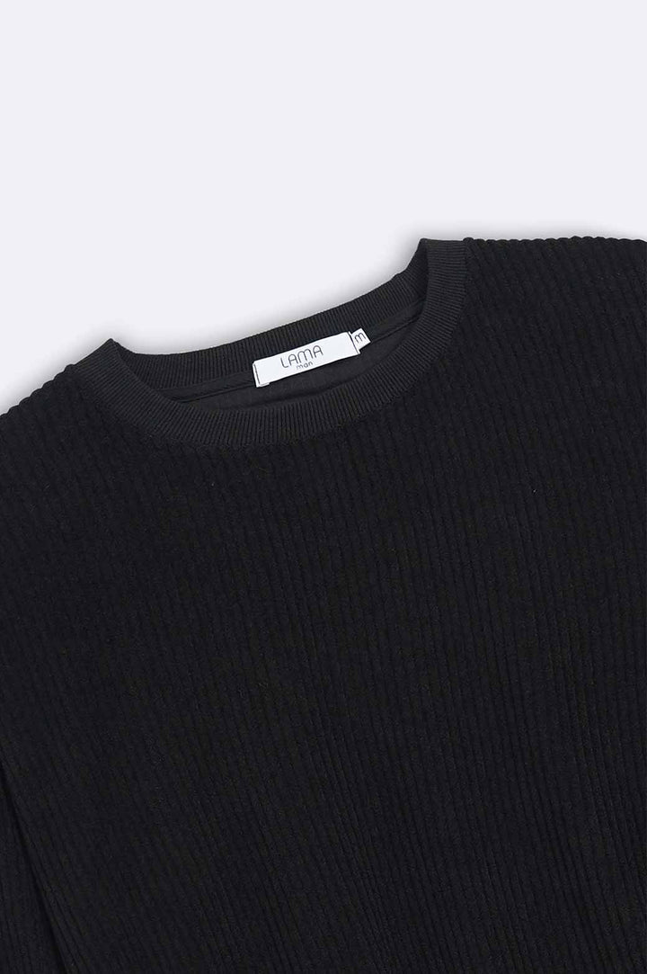 BLACK RIBBED KNIT SWEATER
