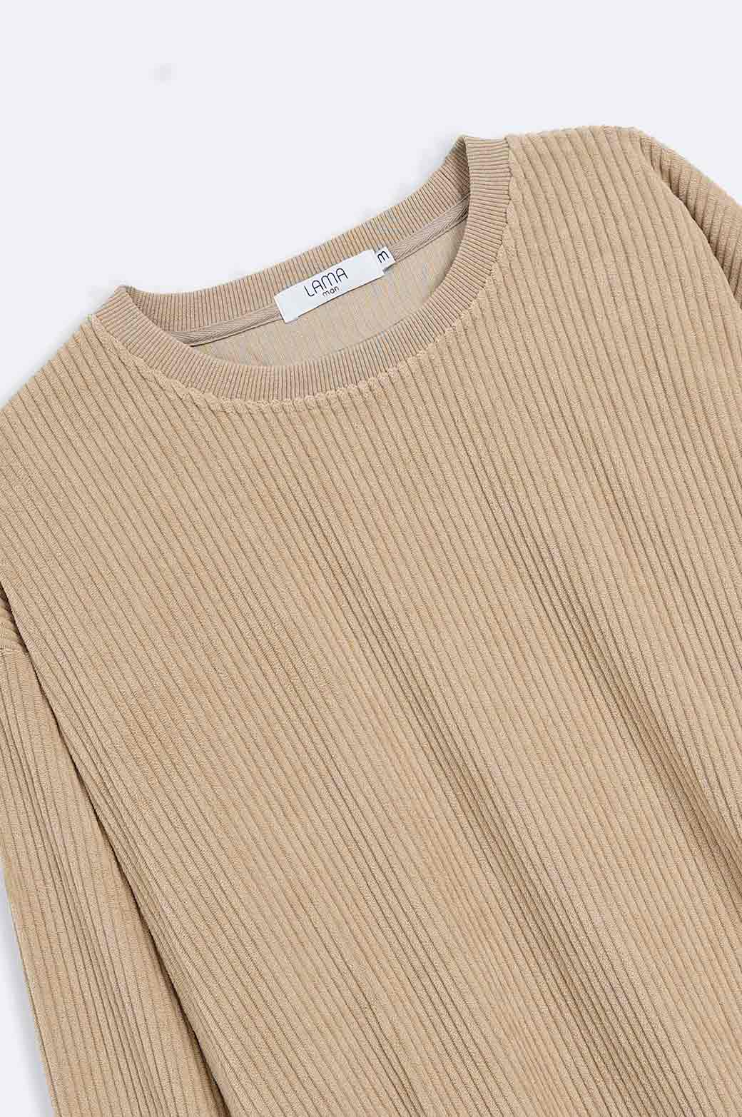 CAMEL RIBBED KNIT SWEATER