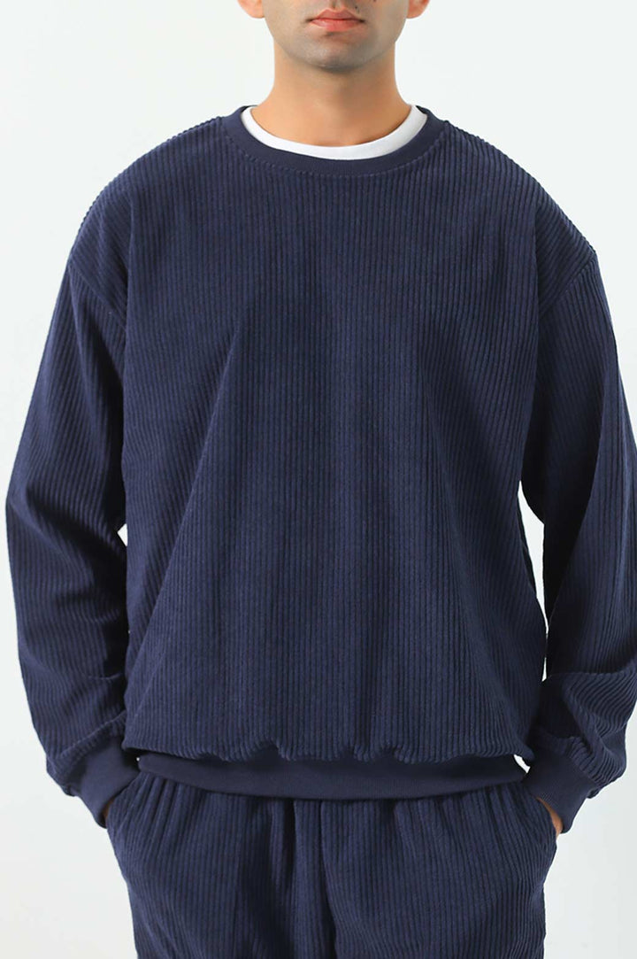 NAVY RIBBED KNIT SWEATER