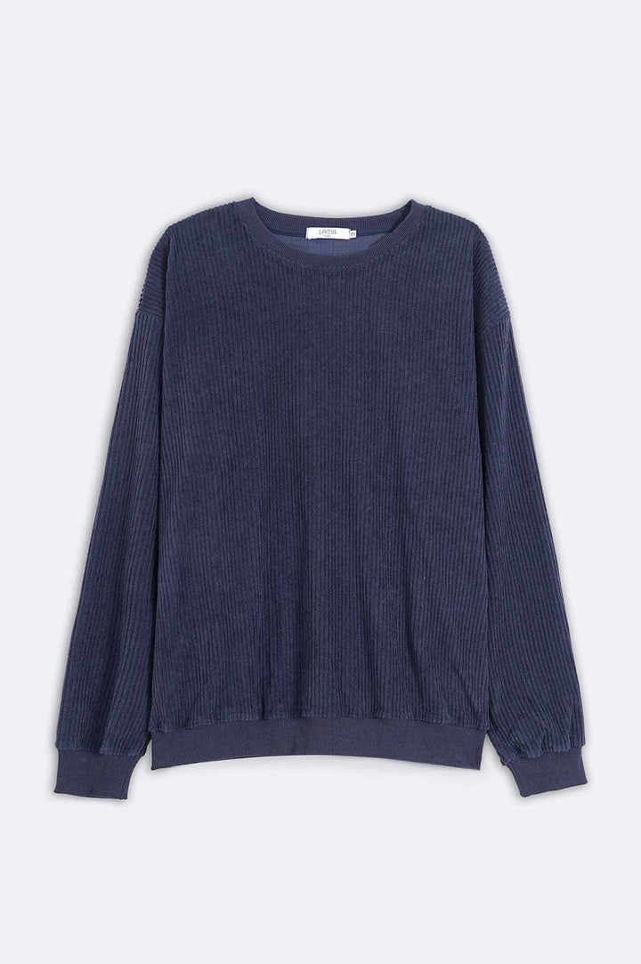 NAVY RIBBED KNIT SWEATER