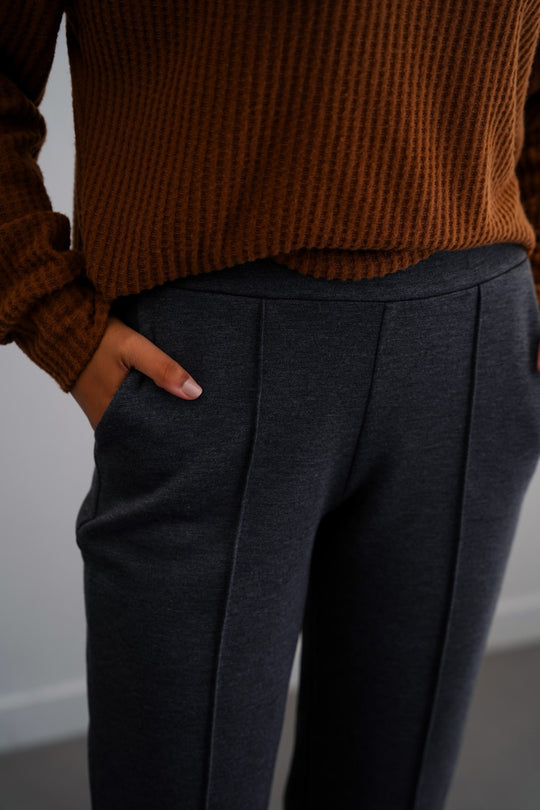 CHARCOAL STRAIGHT EASY SLACKS