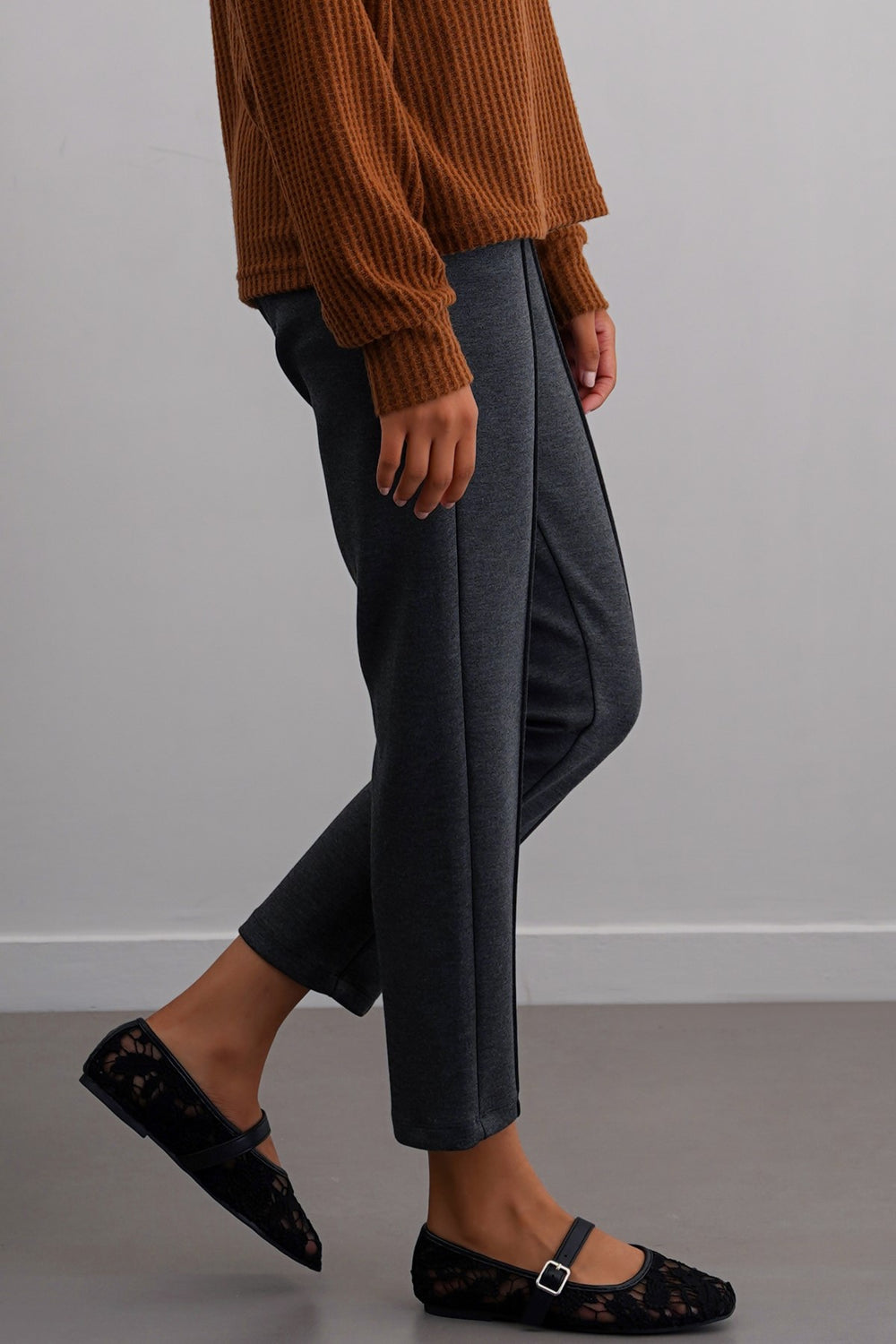 CHARCOAL STRAIGHT EASY SLACKS