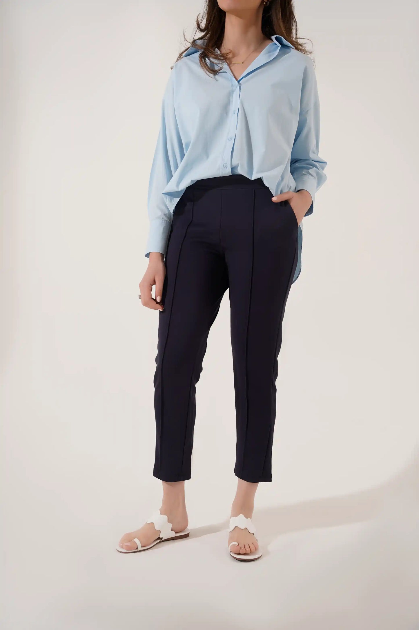 Navy Straight Easy Slacks