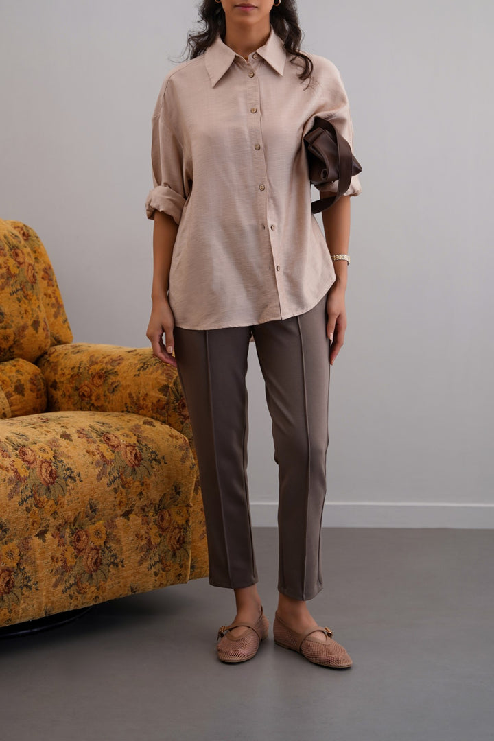 TAUPE STRAIGHT EASY SLACKS