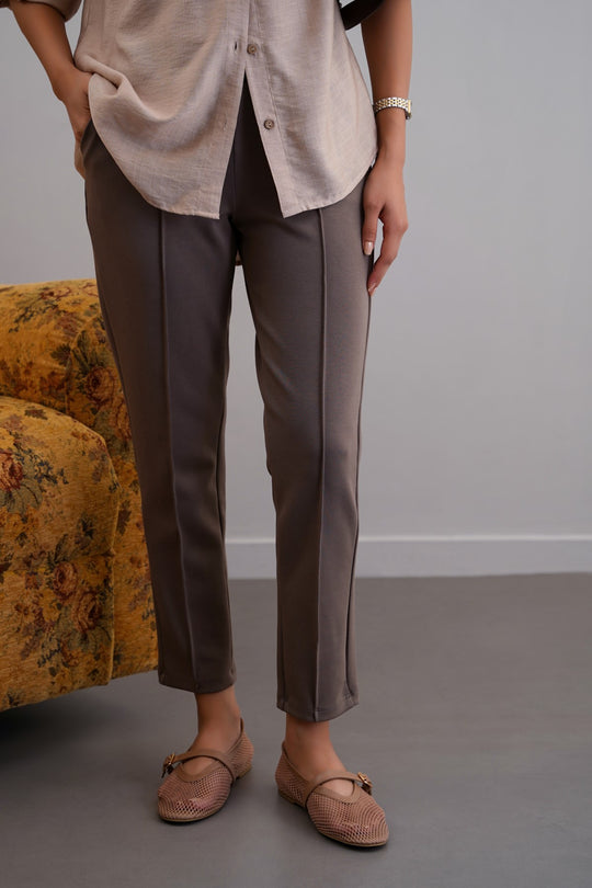 TAUPE STRAIGHT EASY SLACKS