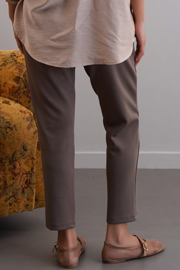TAUPE STRAIGHT EASY SLACKS