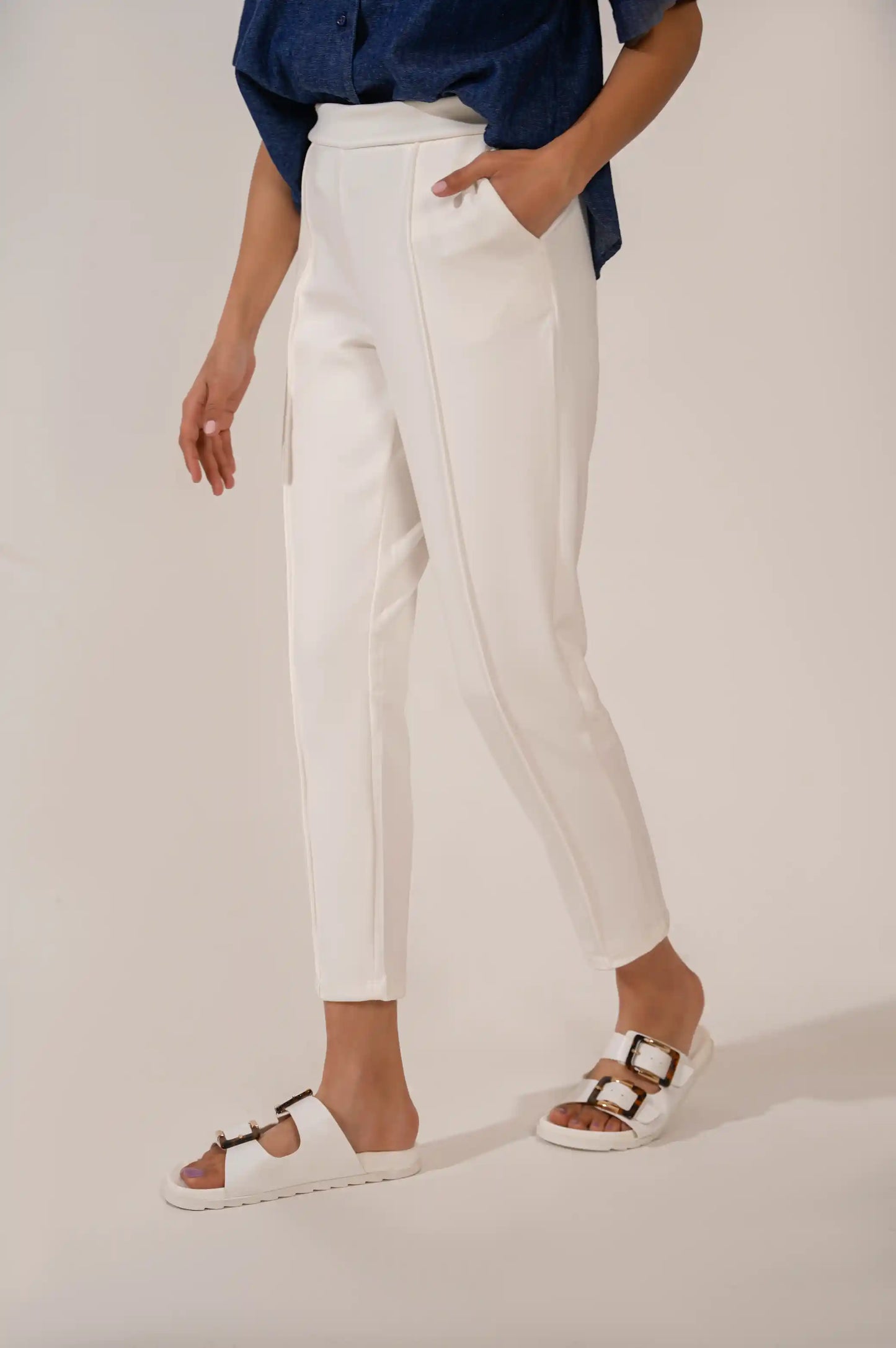 White Straight Easy Slacks