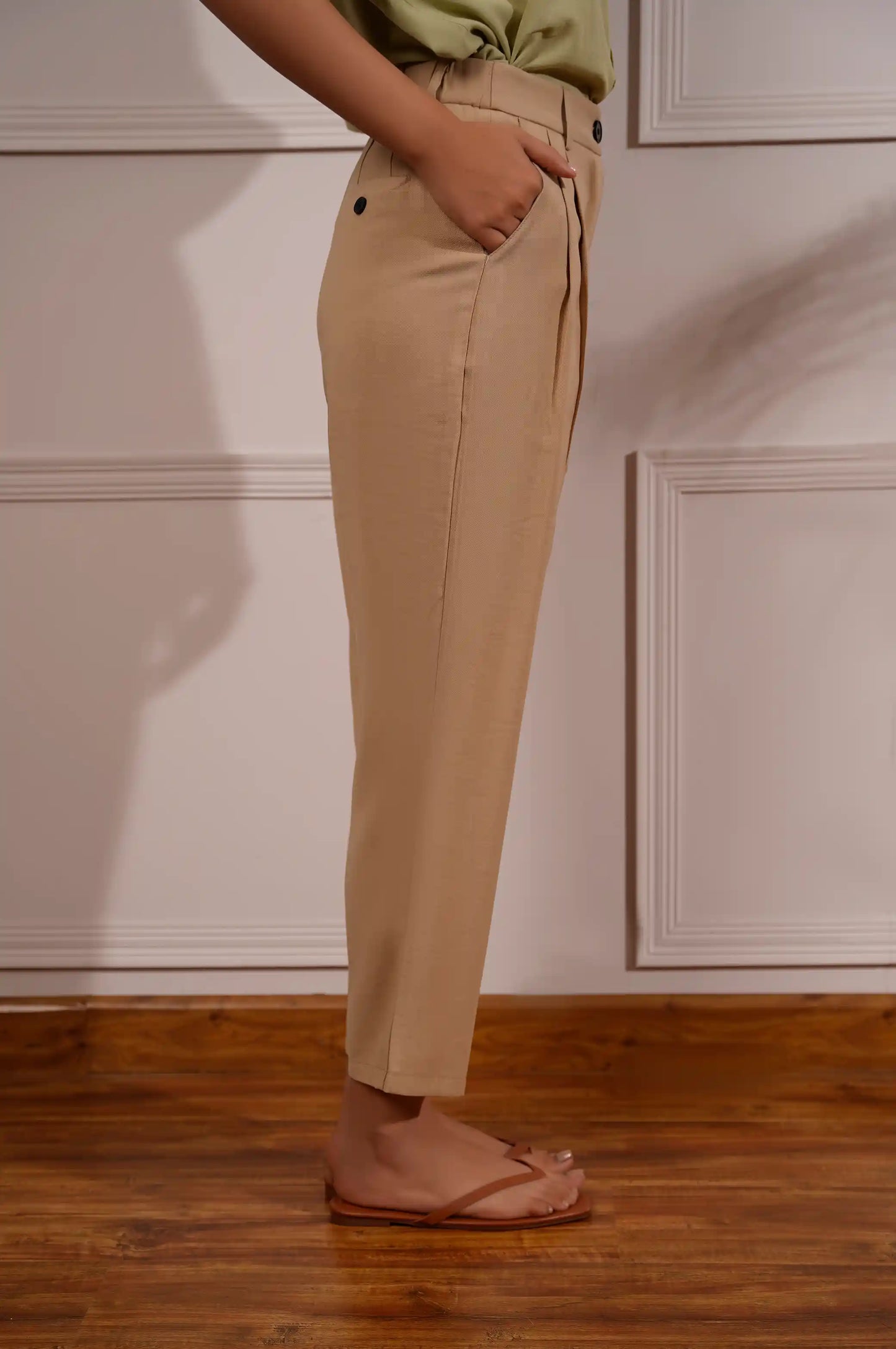 Beige Slim Linen Trouser