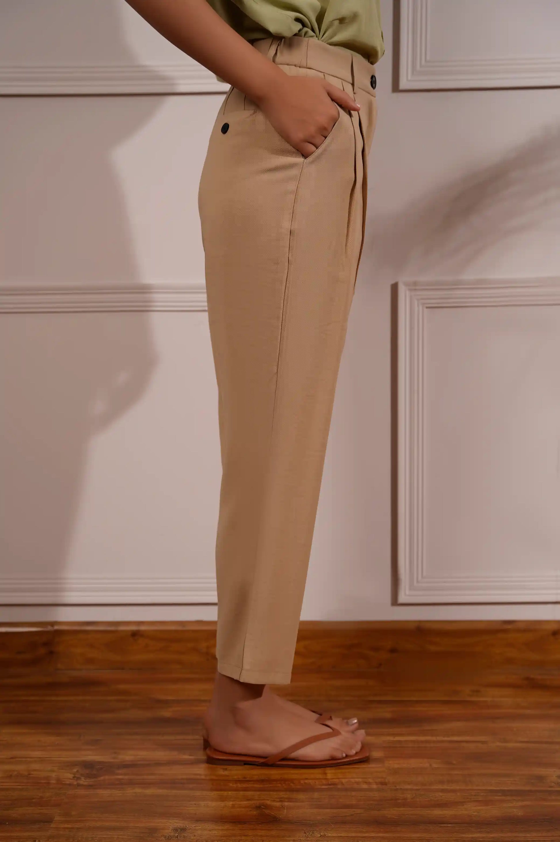 Beige Slim Linen Trouser