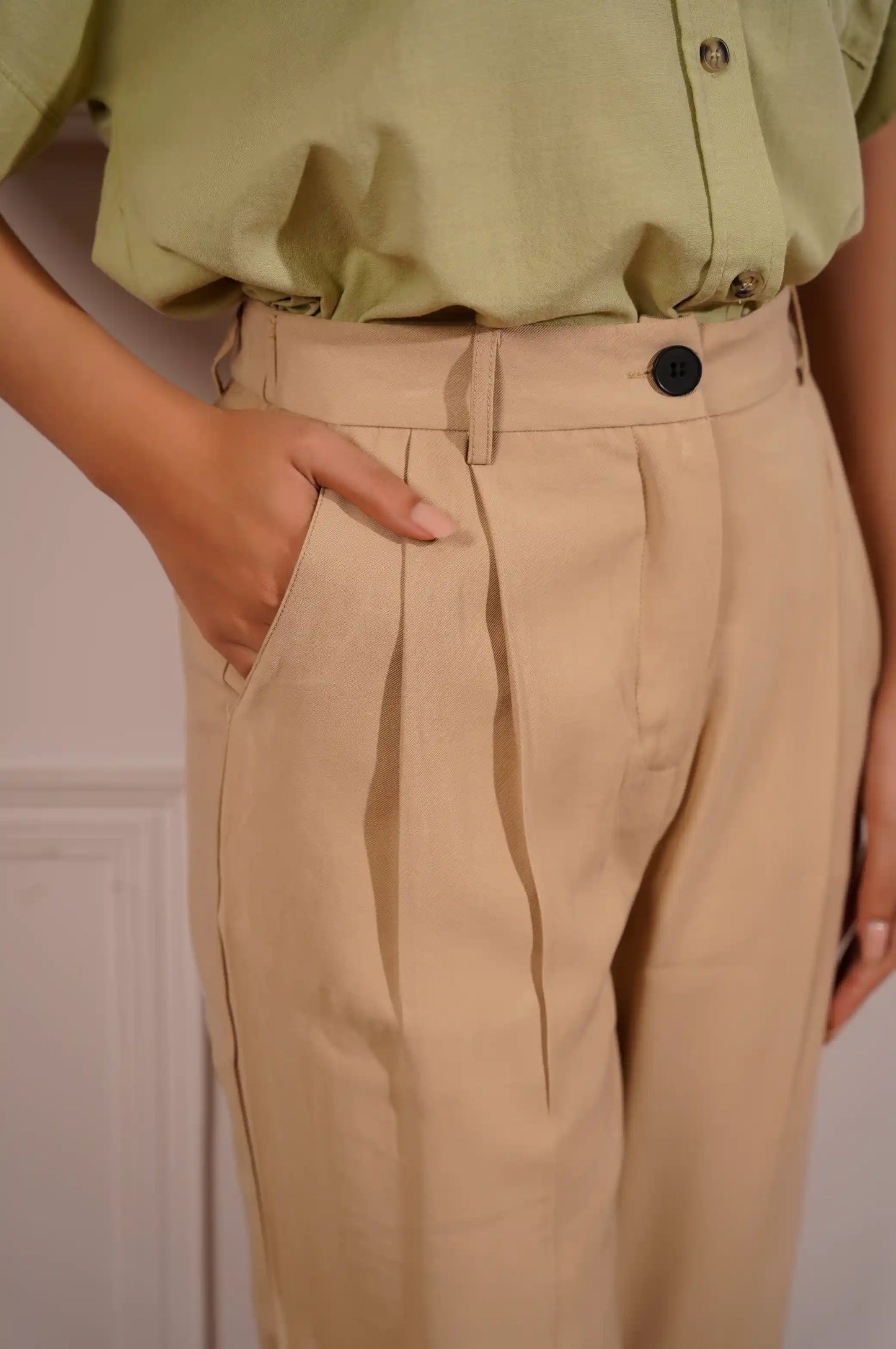 Beige Slim Linen Trouser