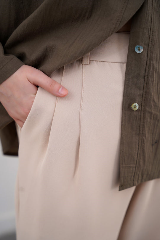 BEIGE LONG FORMAL STRAIGHT TROUSERS