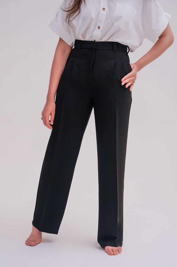 BLACK LONG FORMAL STRAIGHT TROUSERS