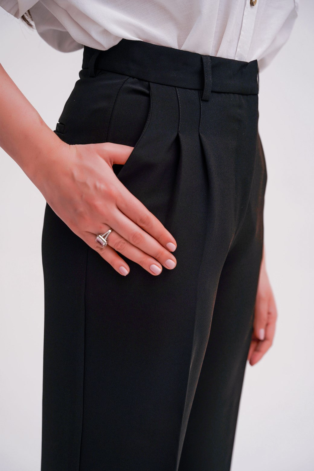 BLACK LONG FORMAL STRAIGHT TROUSERS