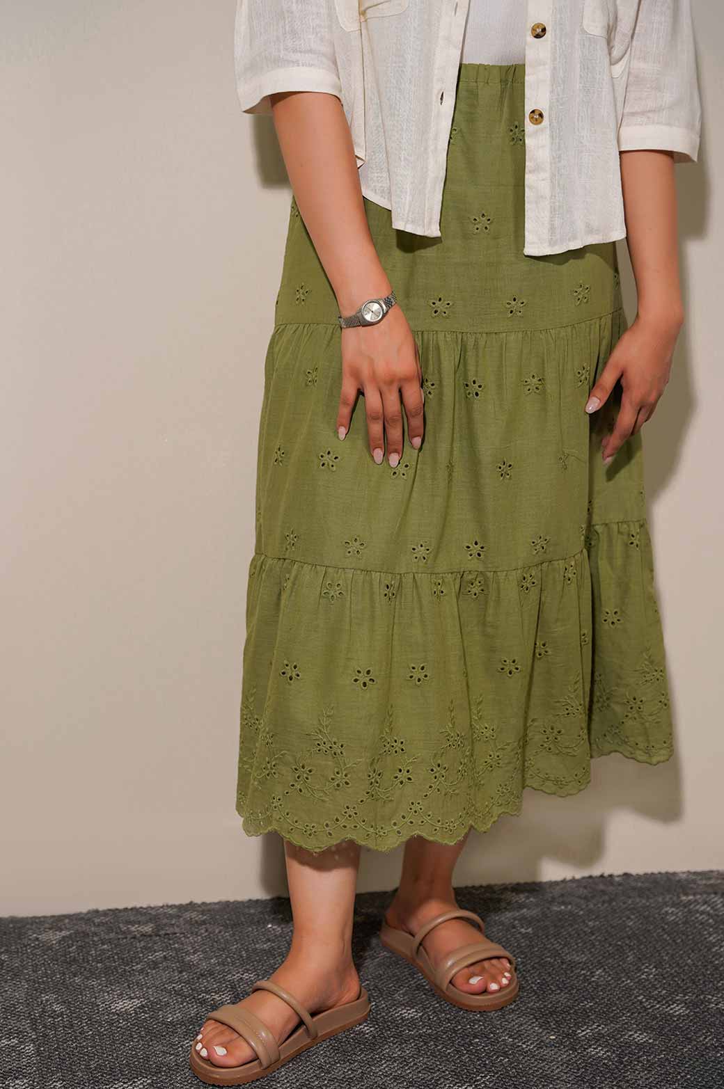 GREEN CUT WORK SKIRT