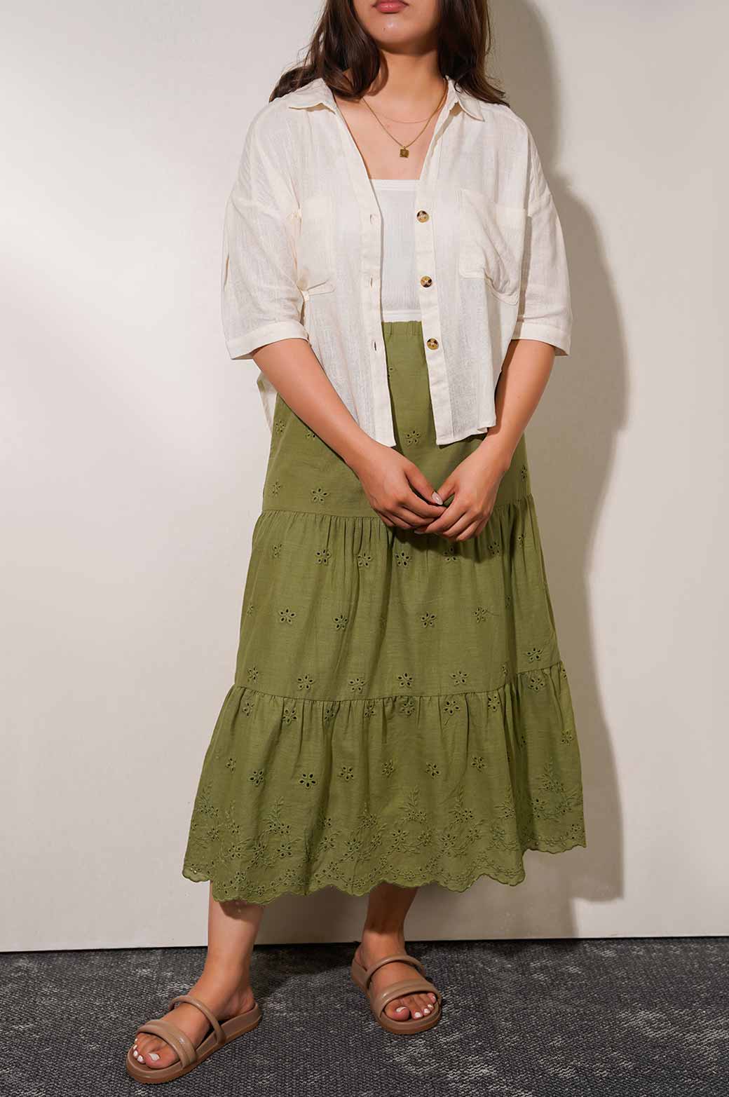 GREEN CUT WORK SKIRT