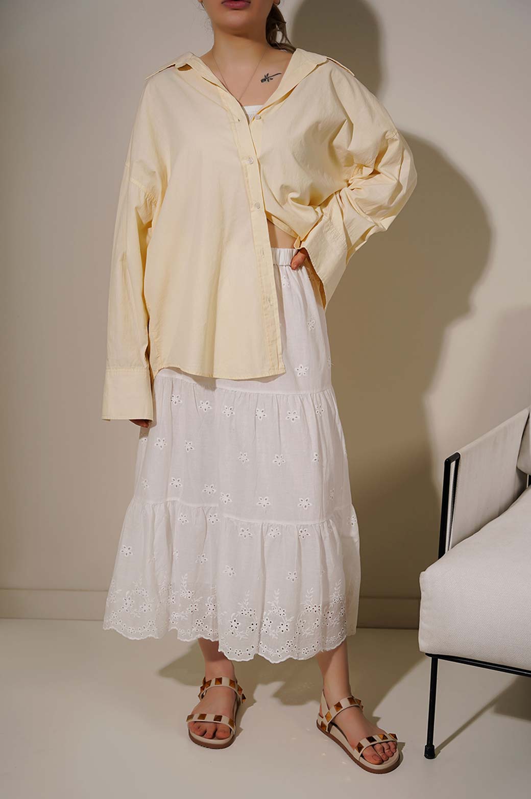 WHITE CUT WORK SKIRT