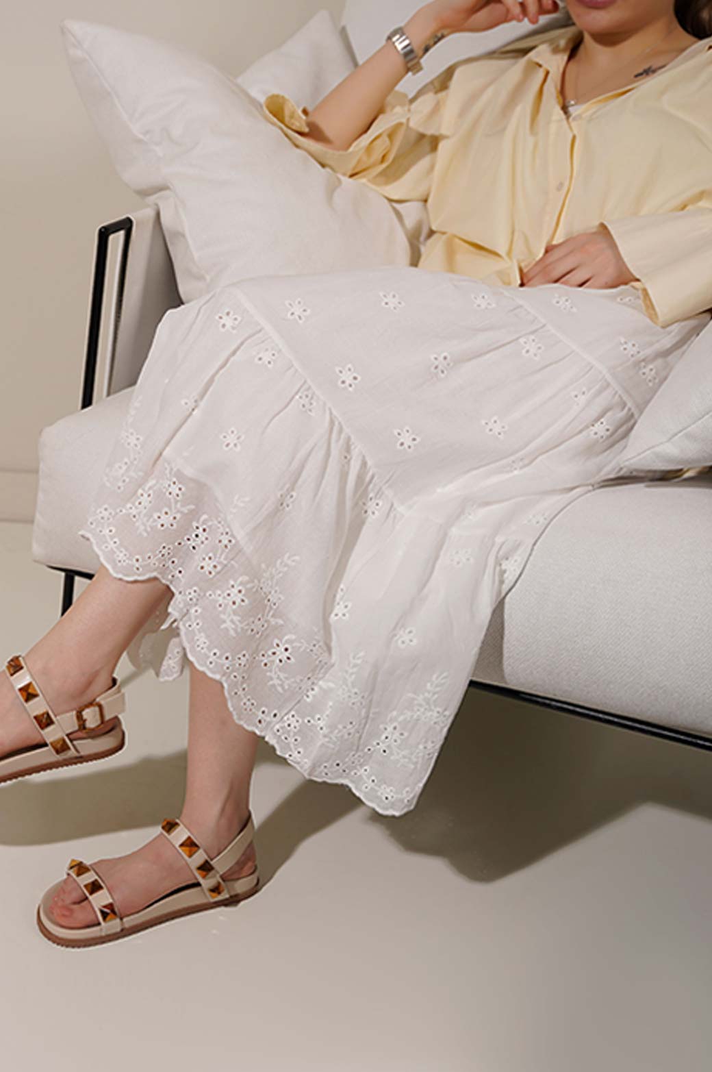 WHITE CUT WORK SKIRT