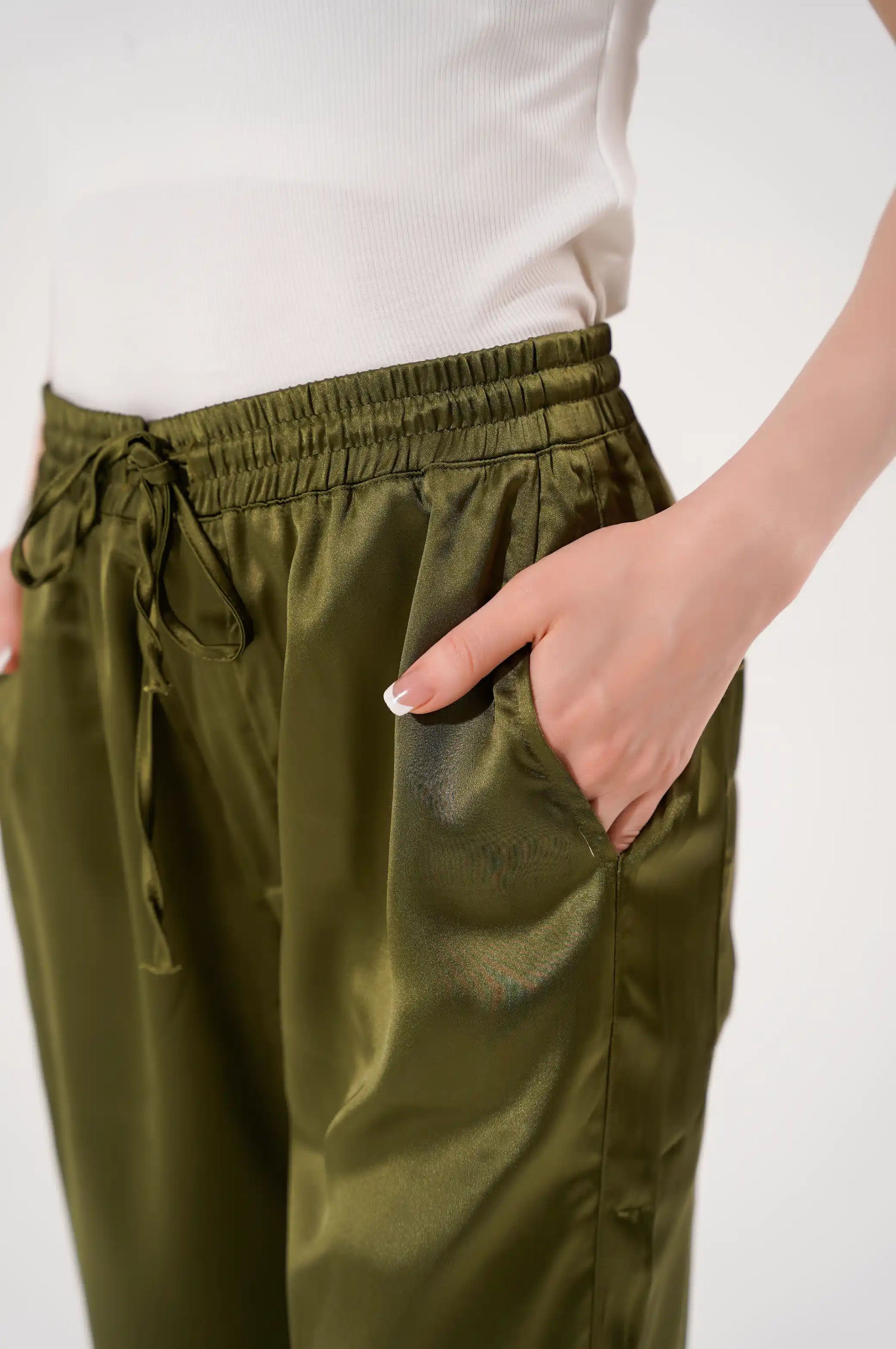 Green Silk Long Pants