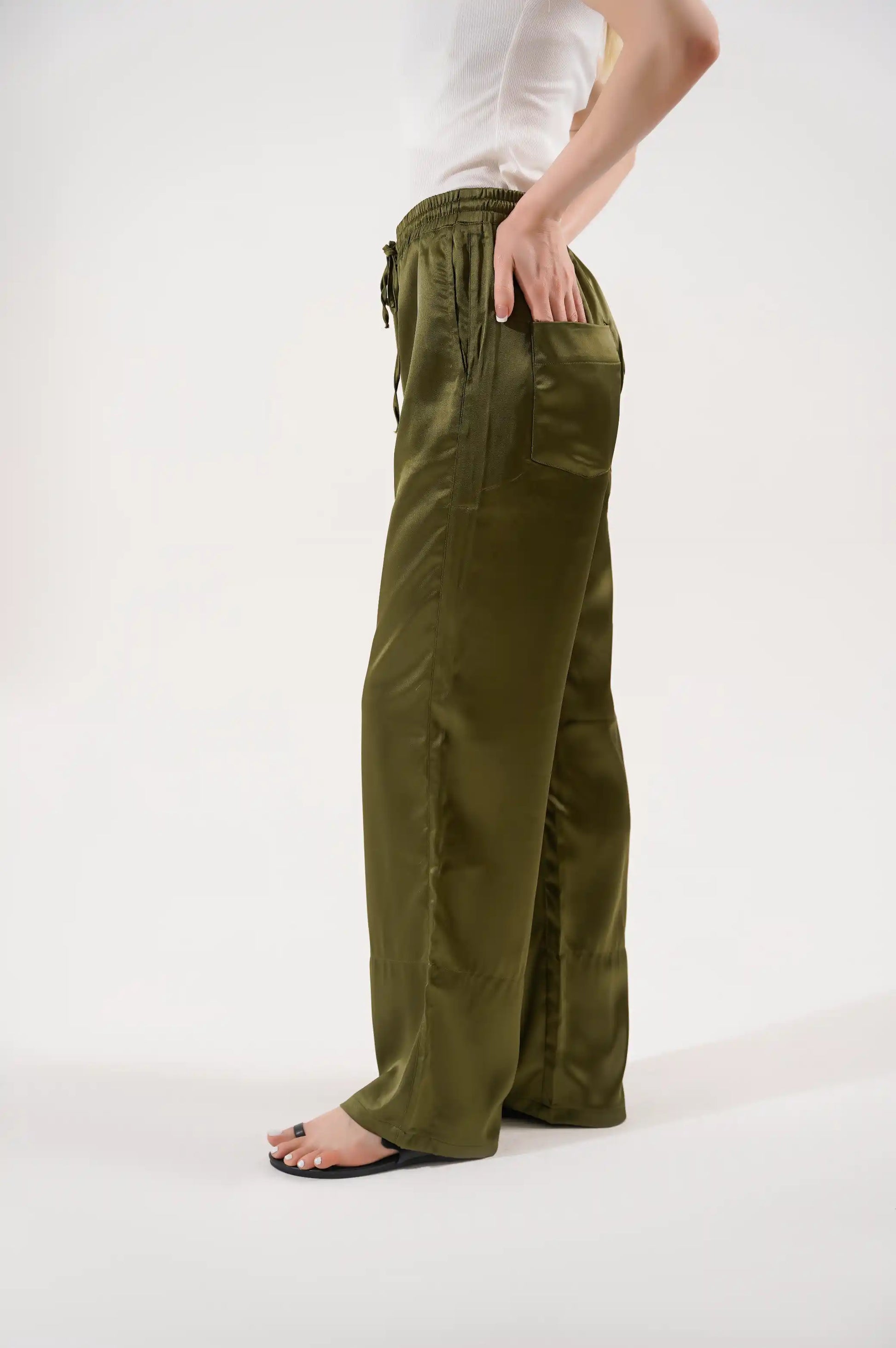 Green Silk Long Pants