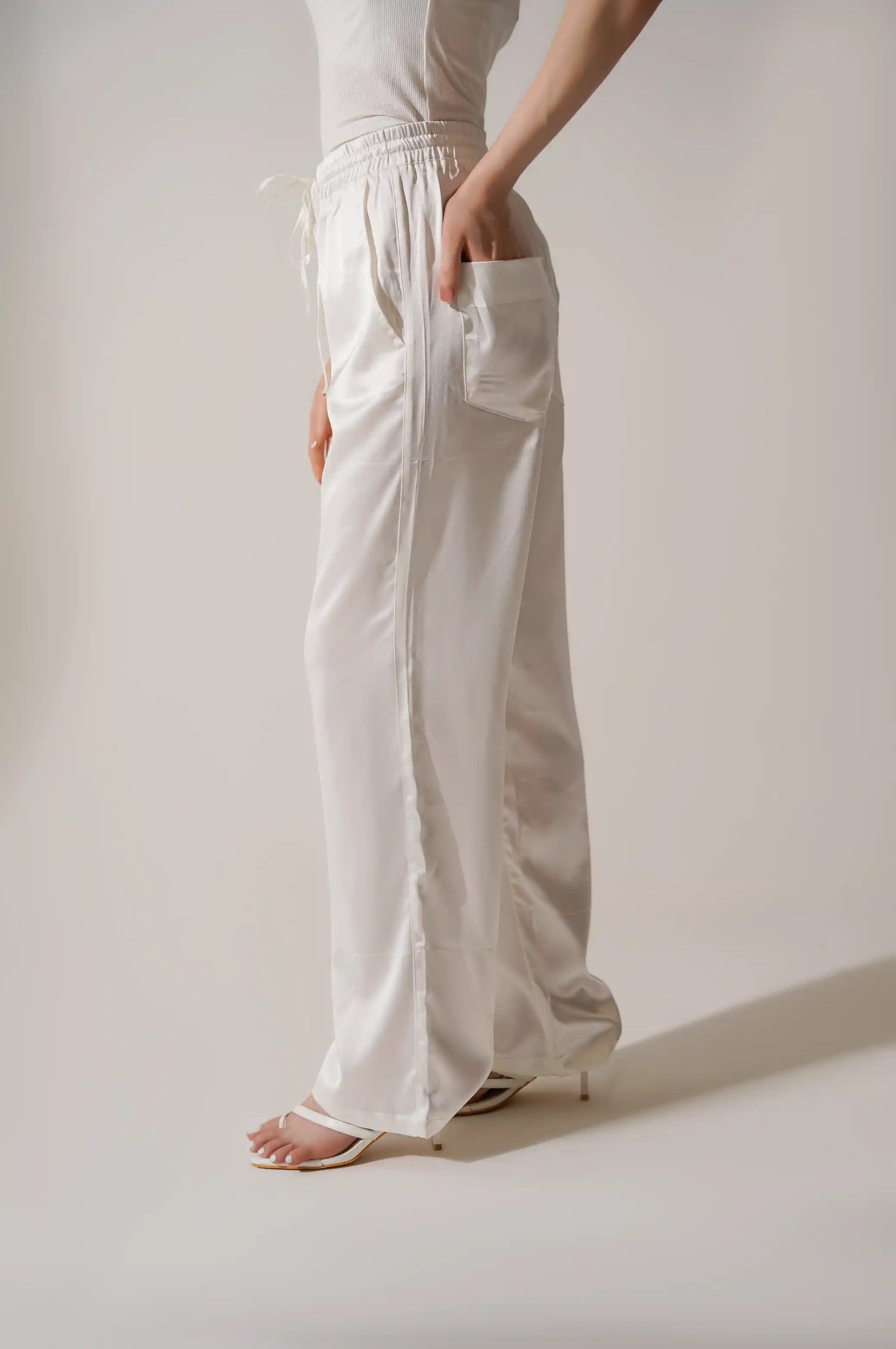 White Silk Long Pants