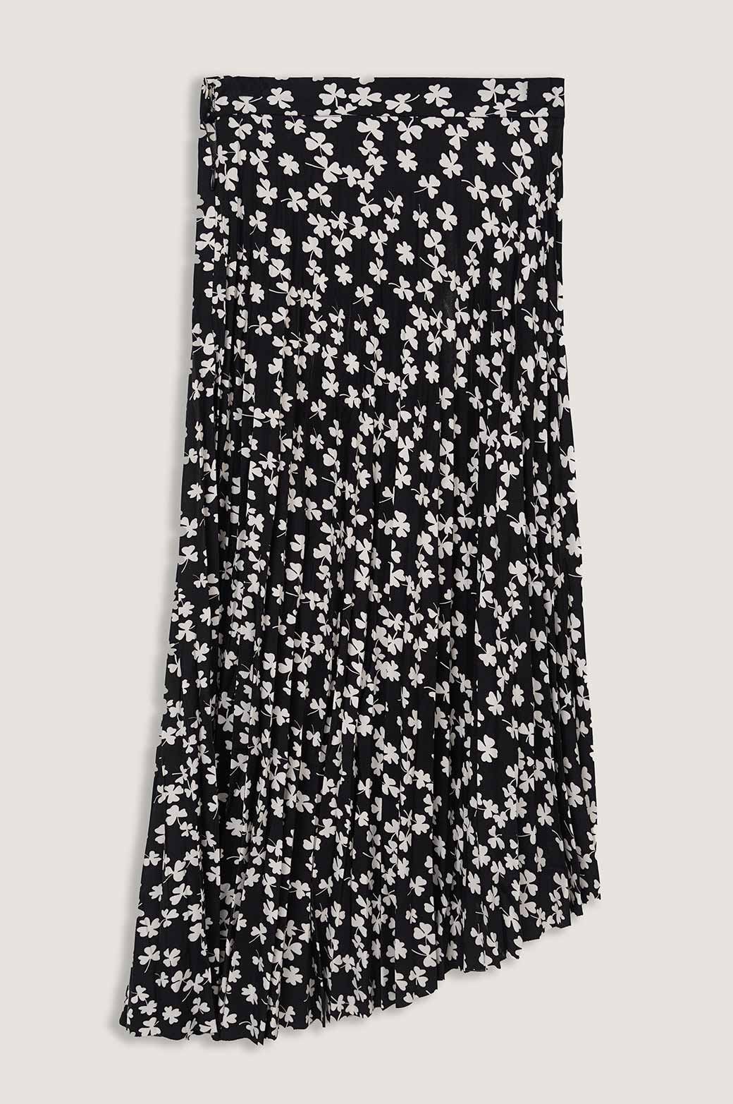 BLACK FLORAL ASYMMETRIC SKIRT