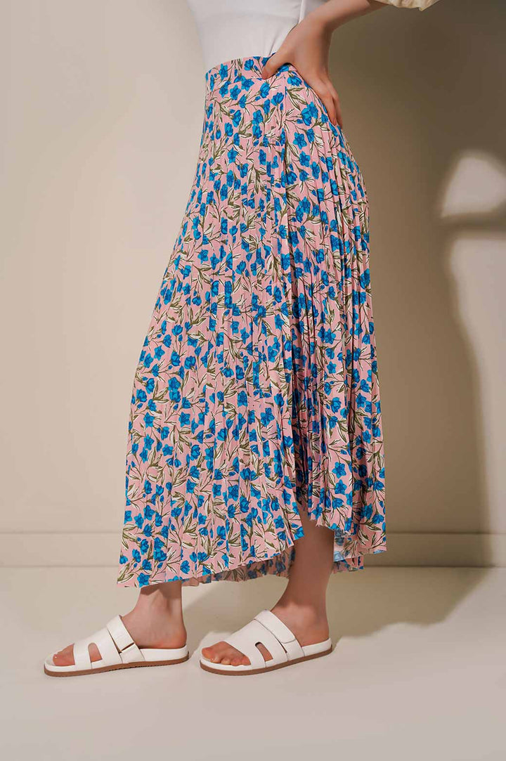 PINK FLORAL ASYMMETRIC SKIRT