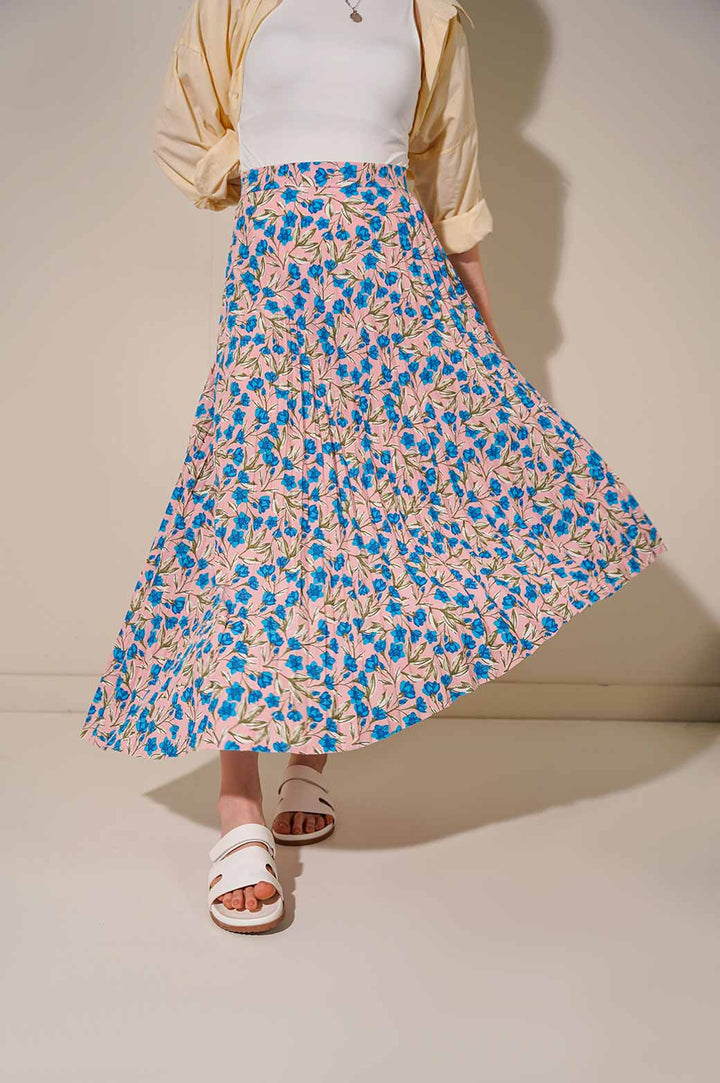 PINK FLORAL ASYMMETRIC SKIRT