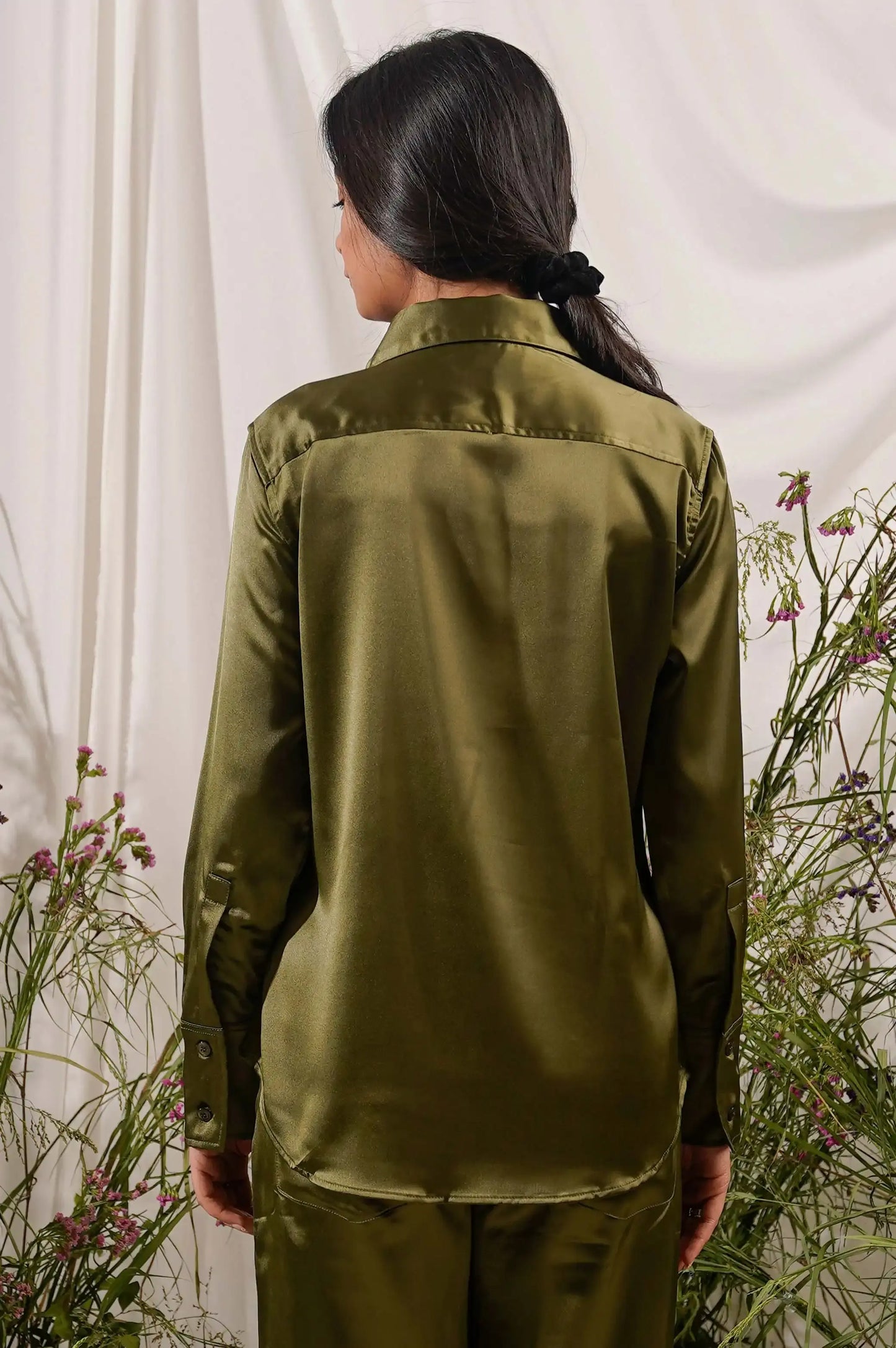 Green Silk Button Down Shirt