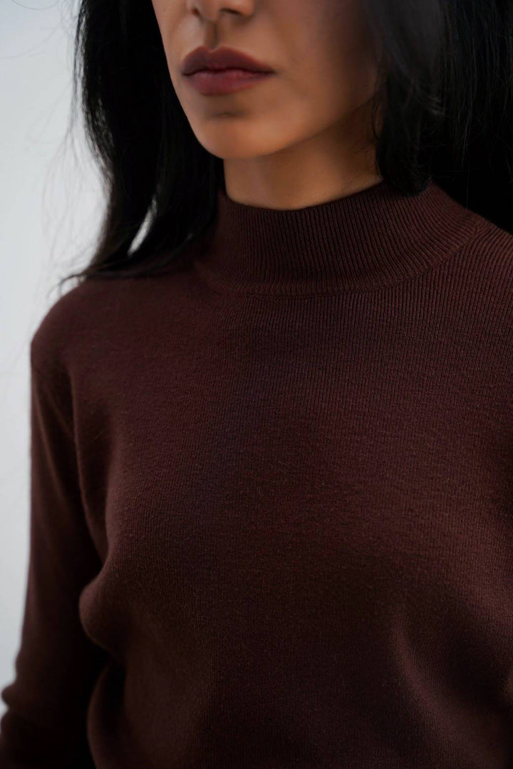 BROWN LUXURY HIGH CREW SWEATER