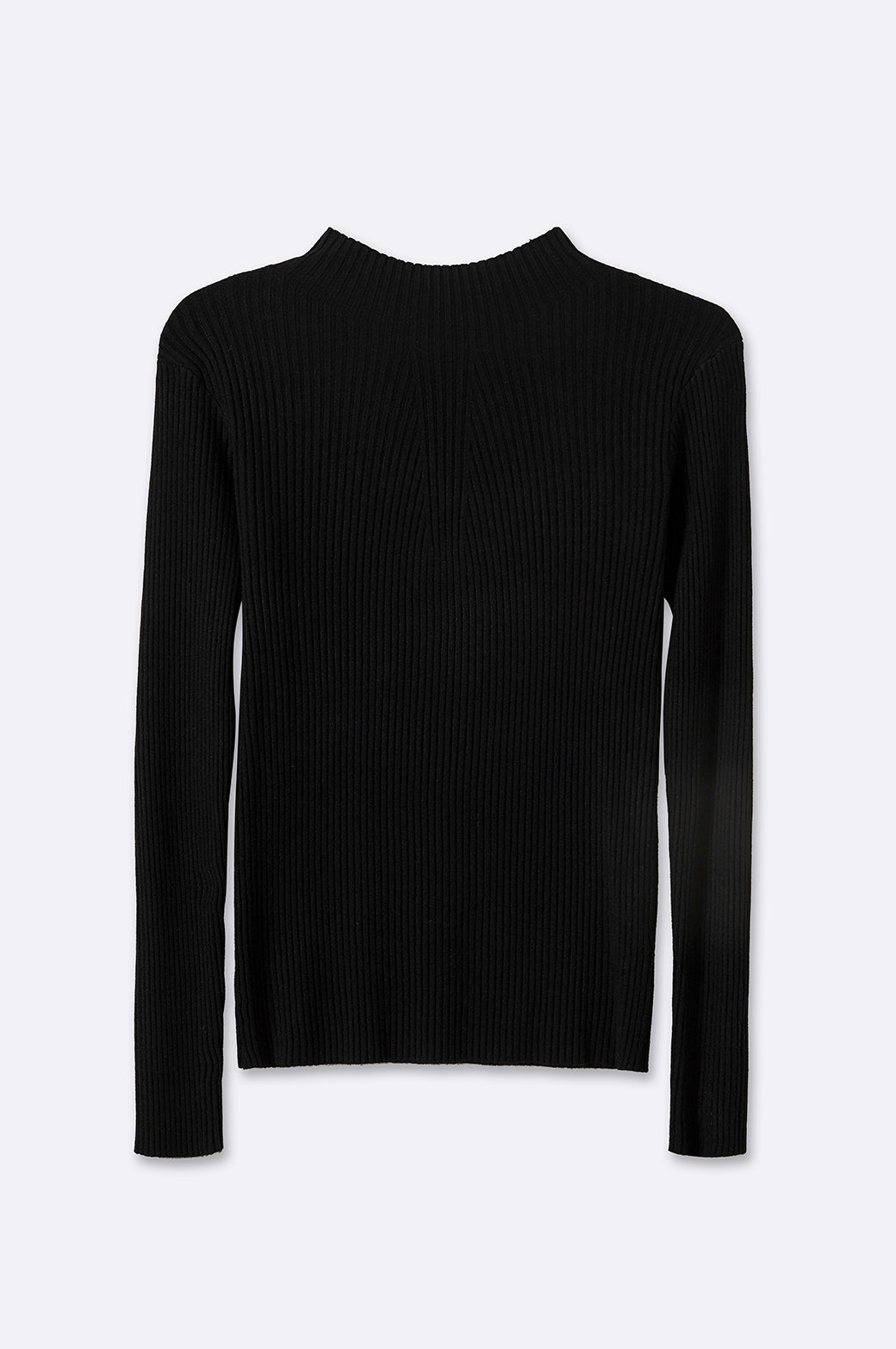 BLACK RIBBED HIGH CREW SWEATER