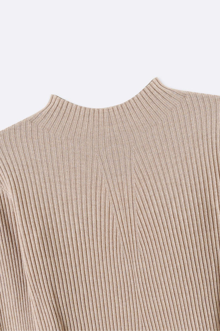 CREAM RIBBED HIGH CREW SWEATER