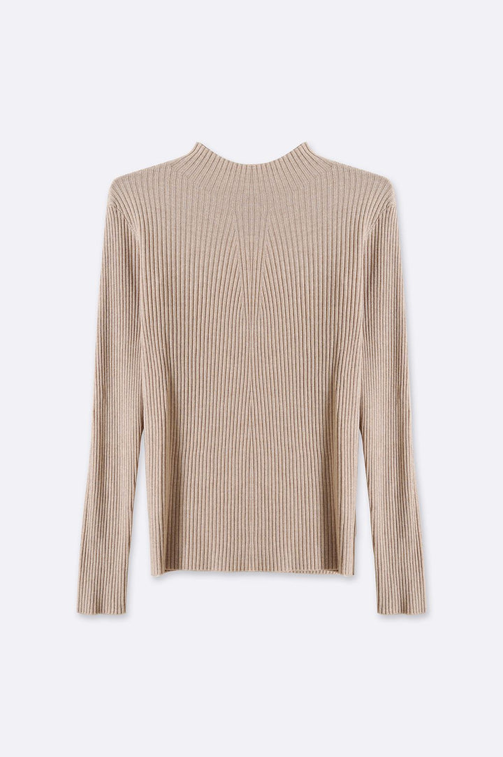 CREAM RIBBED HIGH CREW SWEATER