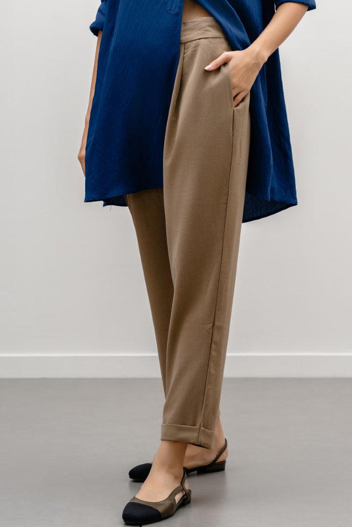 KHAKI DRAWSTRING TAILORED PANTS