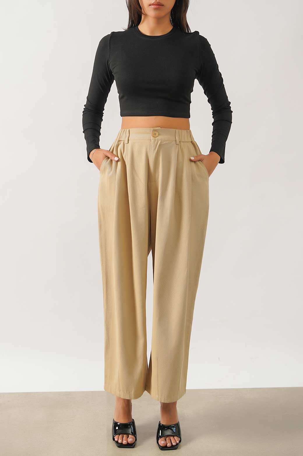 BEIGE TAILORED WIDE PANT