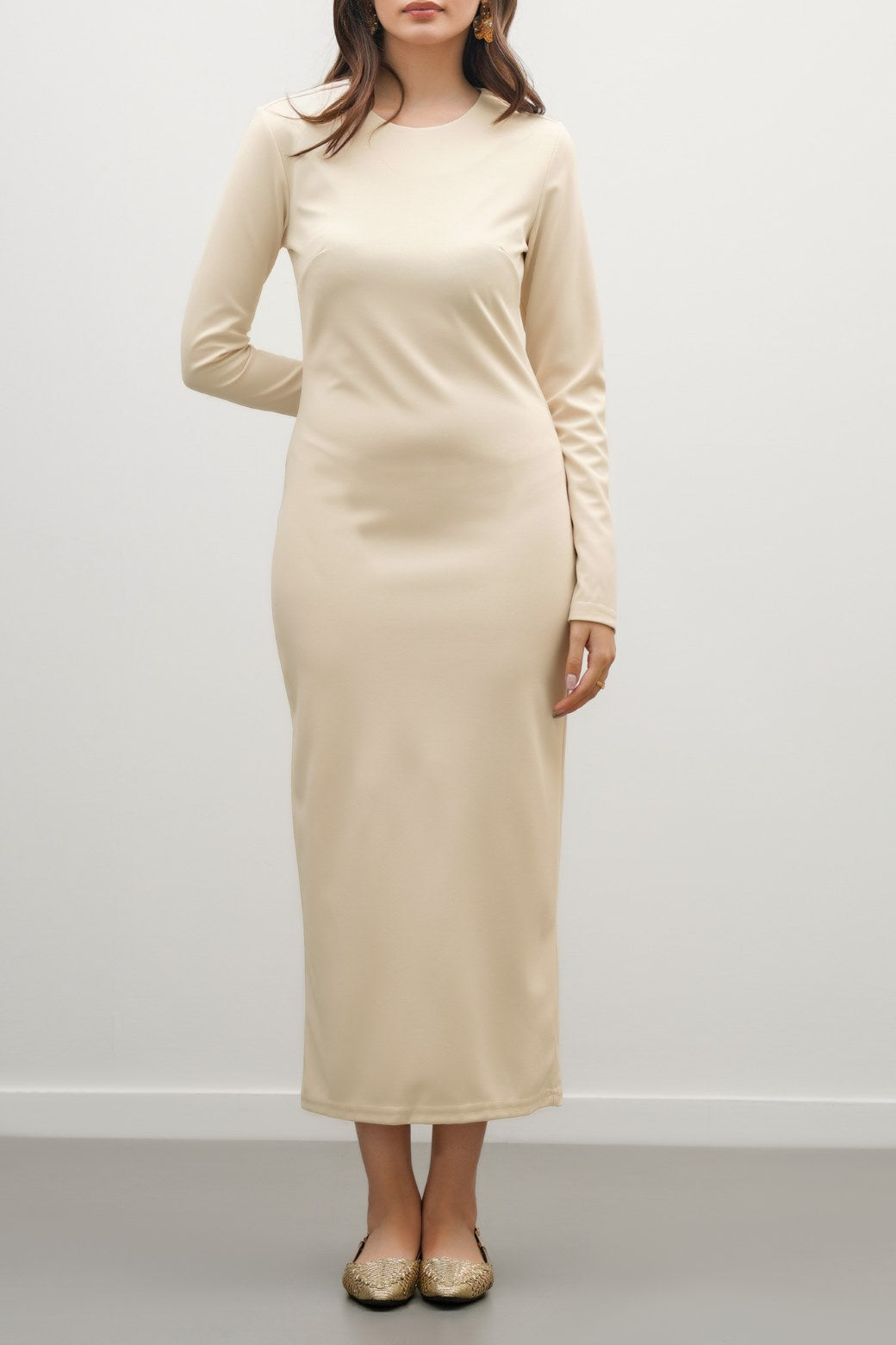 CREAM TAILORED SLIMFIT DRESS