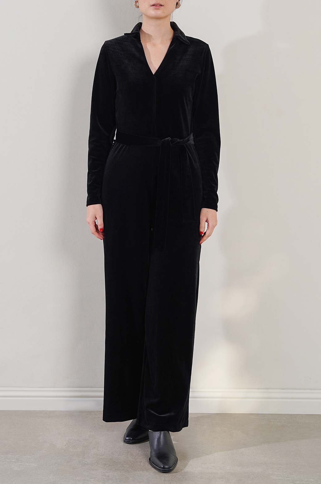 BLACK VELVET JUMPSUIT LONG