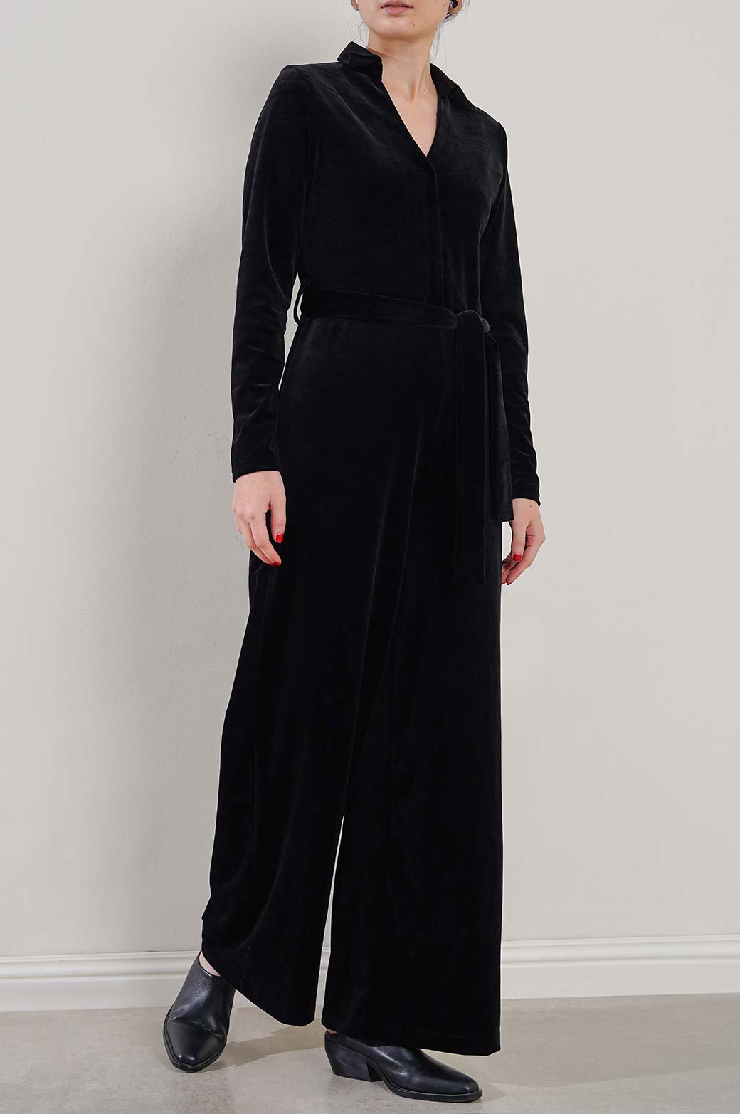 BLACK VELVET JUMPSUIT LONG
