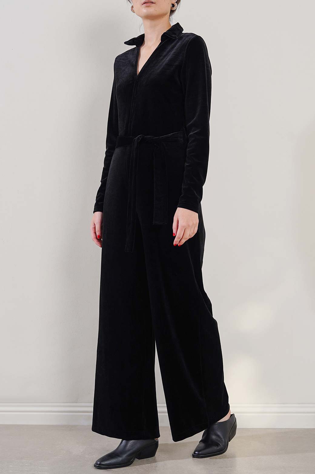 BLACK VELVET JUMPSUIT LONG
