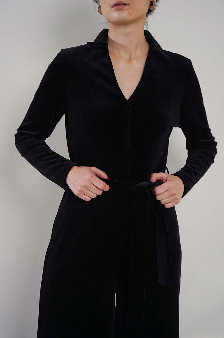 BLACK VELVET JUMPSUIT LONG