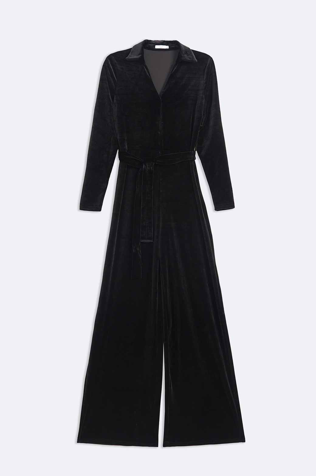 BLACK VELVET JUMPSUIT LONG