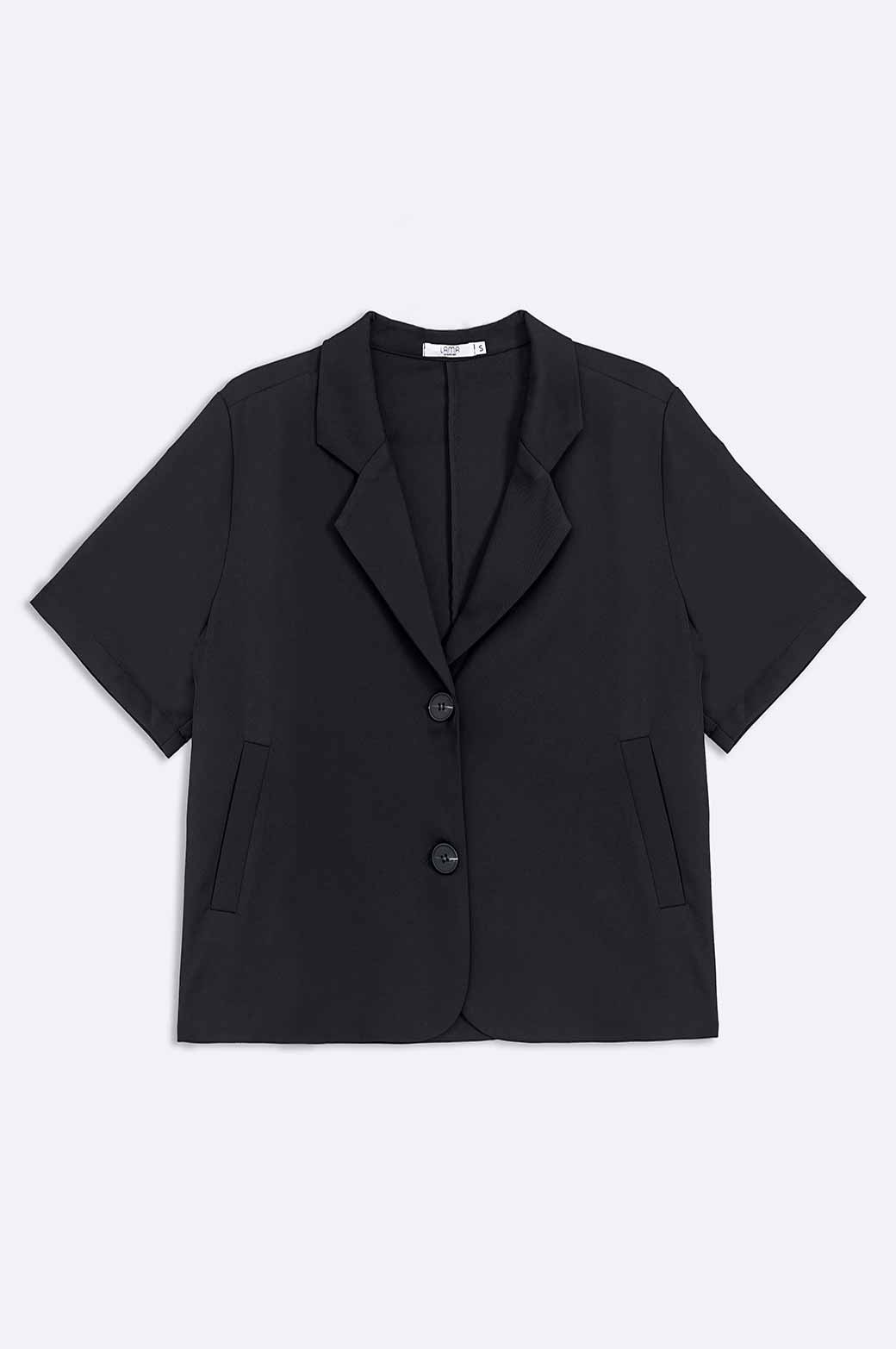 BLACK CROPPED BLAZER SHIRT