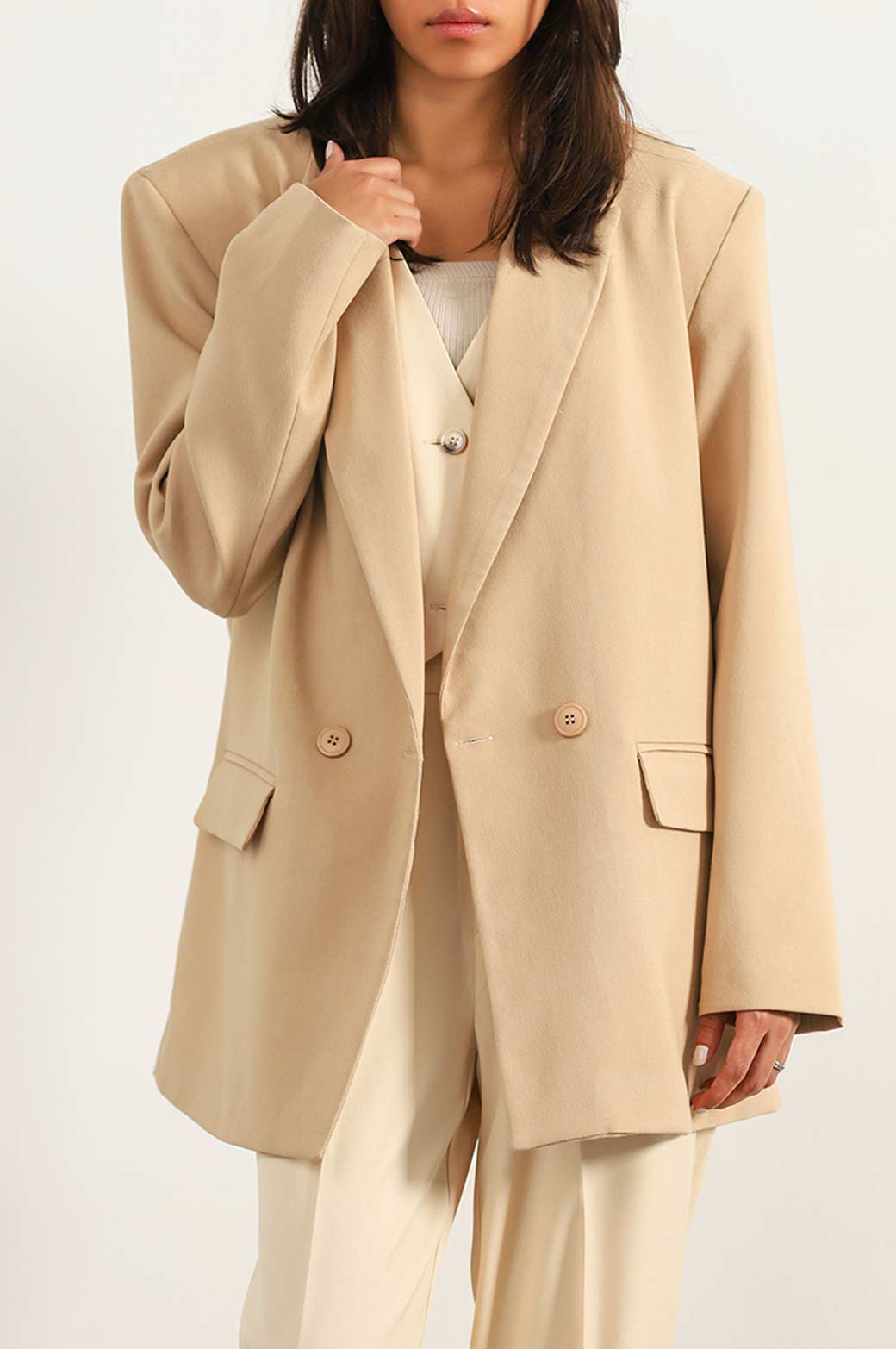 BEIGE TAILORED OVERSIZED BLAZER
